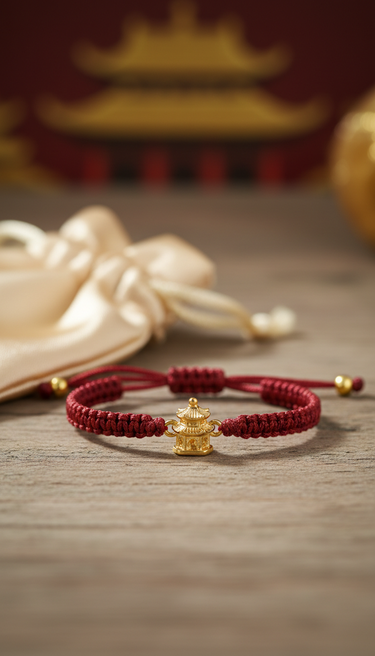 Blessed red thread bracelet with temple charm