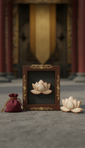 Lotus blossom talisman in ornate wooden box