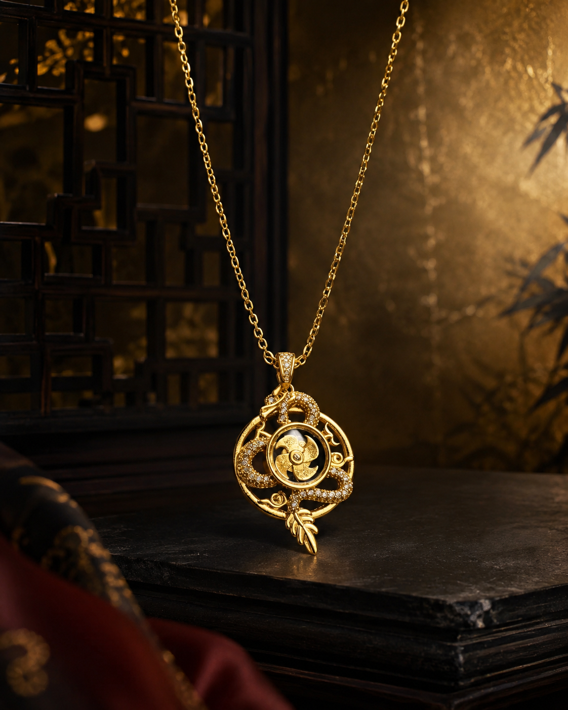 Golden Dragon Fortune Spinner Necklace