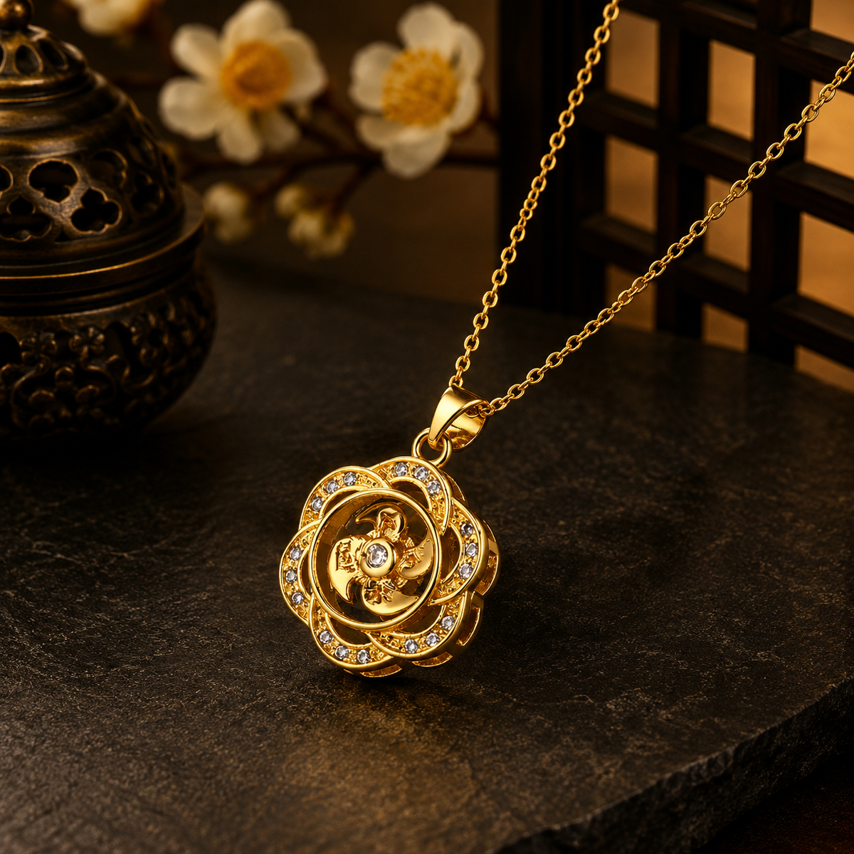 Crystal Bloom Turning Fortune Necklace