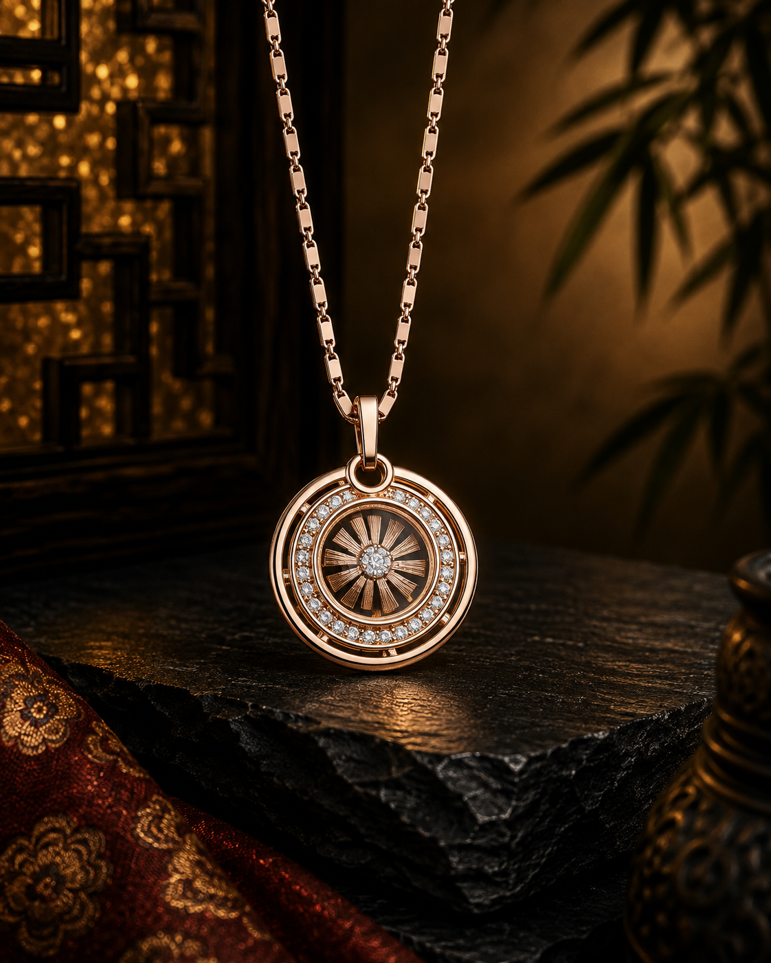 Che Kung Fortune Wheel Necklace｜Rose Gold Sunburst