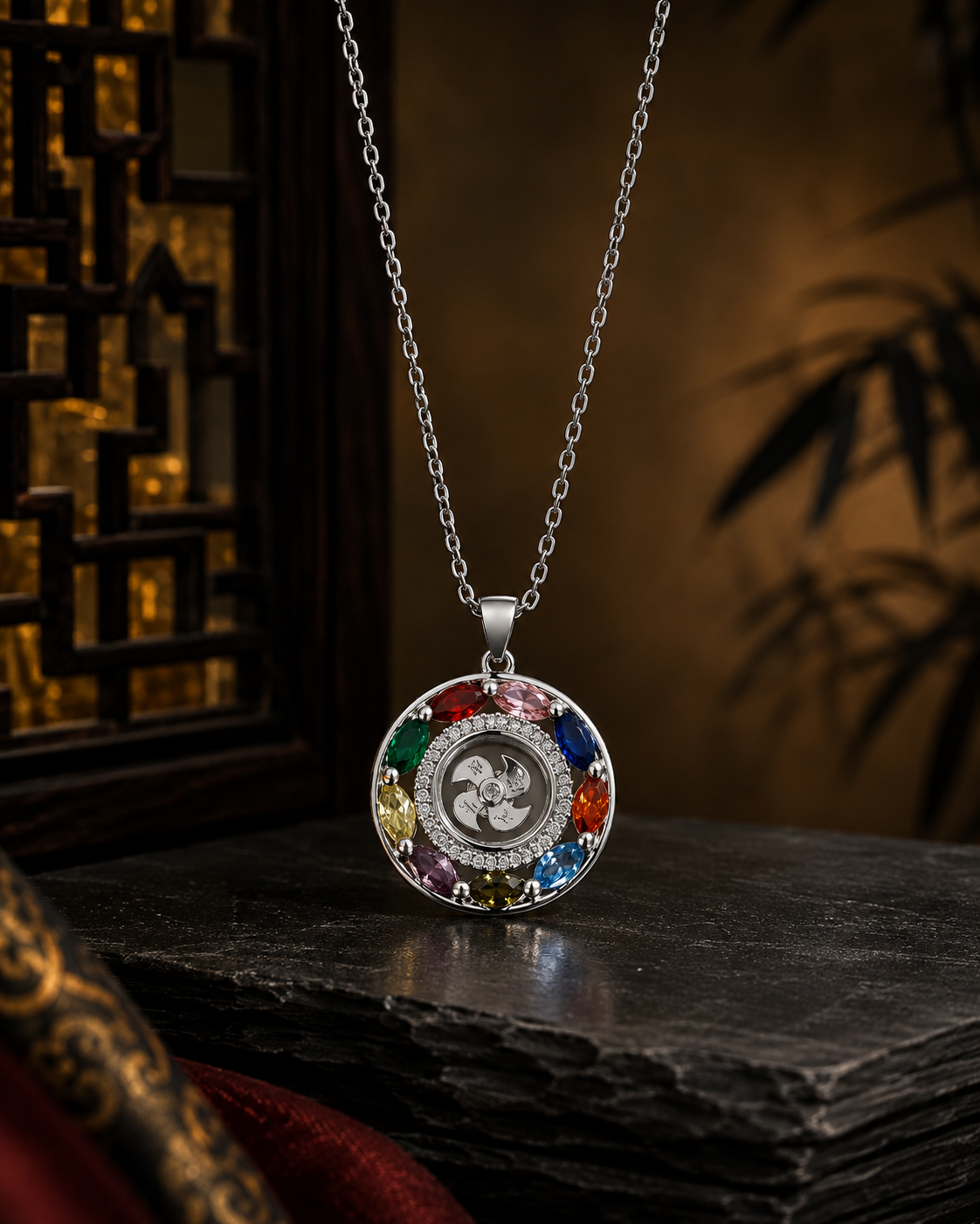 Rainbow Fortune Wheel Necklace｜Silver